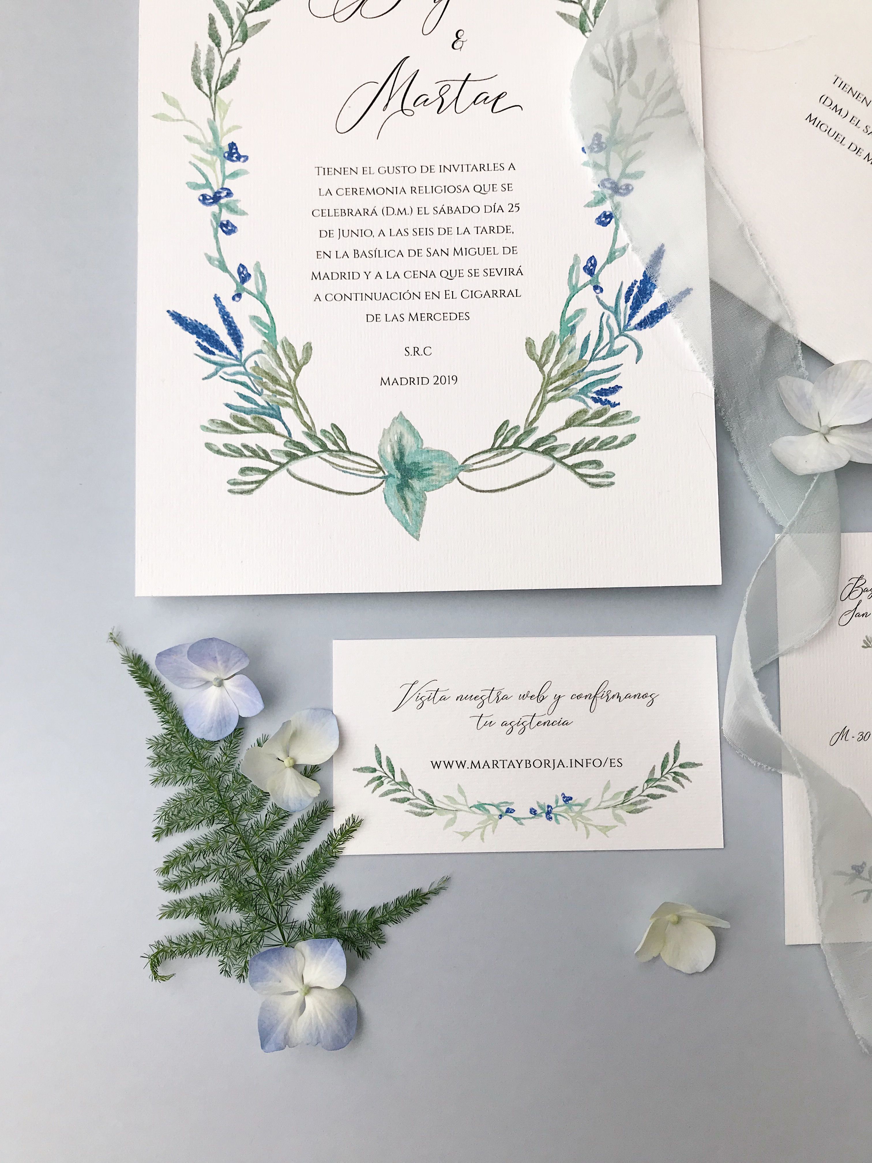 Participaciones de boda con detalles florales Marmarina